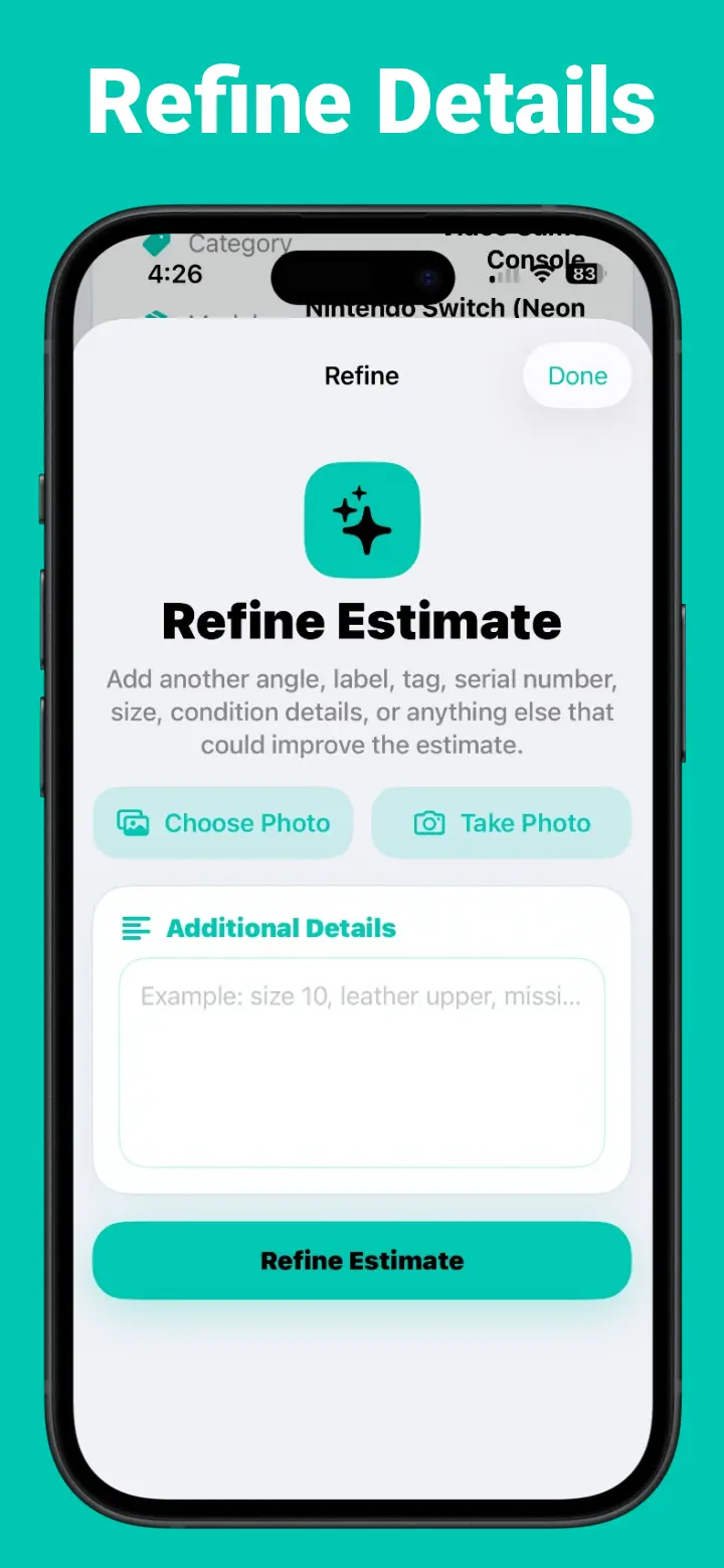 Resell Scanner settings screen with teal controls